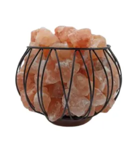 Steel Basket Salt Lamp with Chunks (Pink)